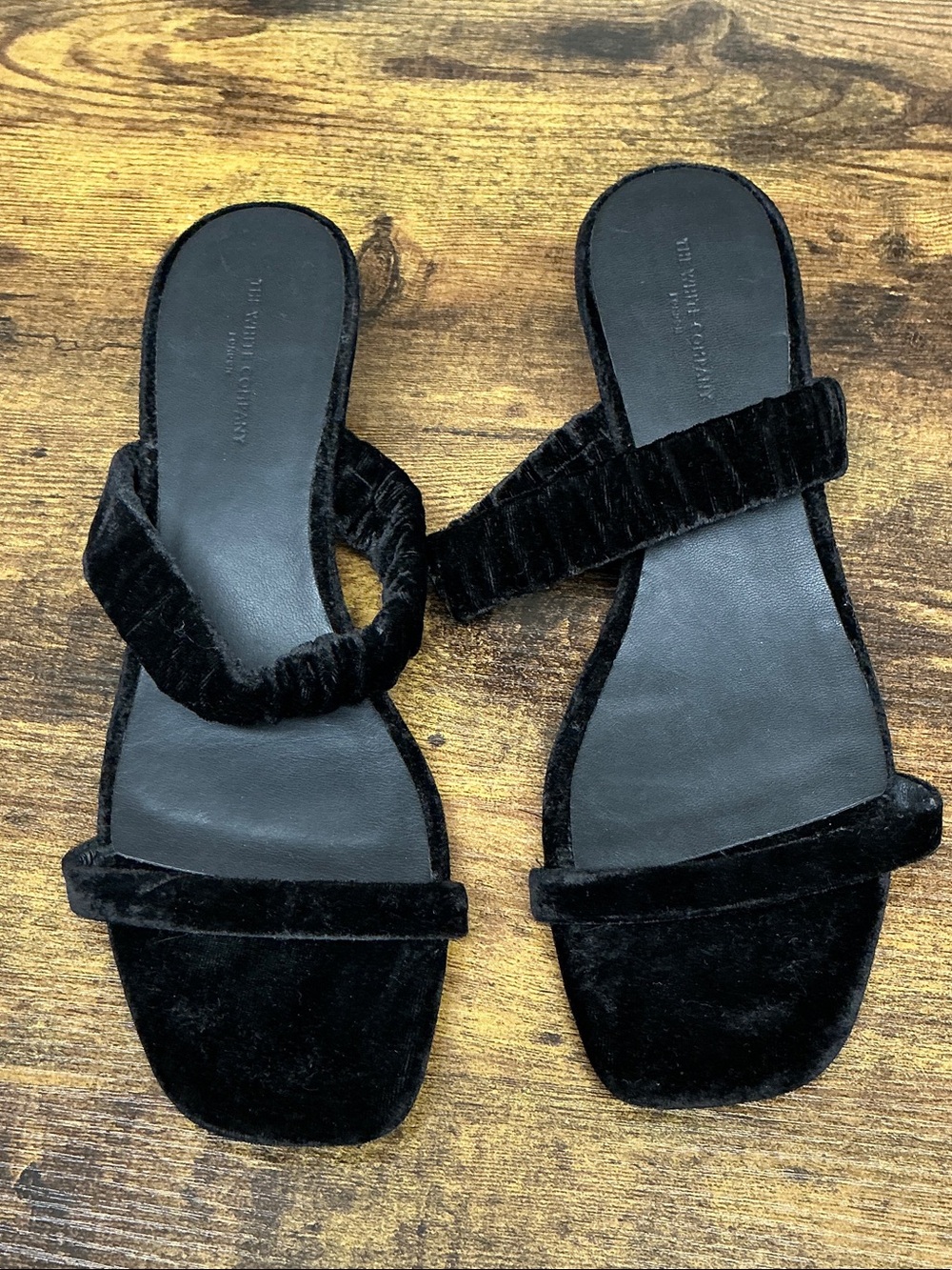 The White Company Black Velvet Double-Strap Slide Sandals - Women